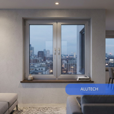 Двухстворчатое окно из теплого алюминиевого профиля Alutech 1400х1500 мм