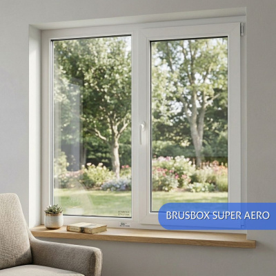 Окна ПВХ Brusbox Super Aero, двухстворчатые 1300*1400