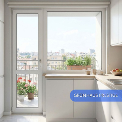 Балконный блок Grunhaus Prestige, окно 1400х1300, балконная дверь 2050х700