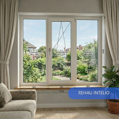 Окна ПВХ Rehau Intelio, трёхстворчатые 1750х1400 мм (Центральная створка)