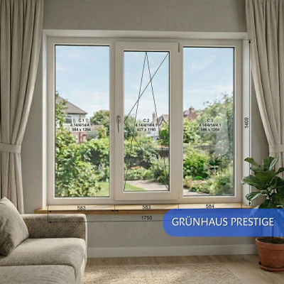 Окна ПВХ Grunhaus Prestige, трёхстворчатые 1750х1400 мм (Центральная створка)